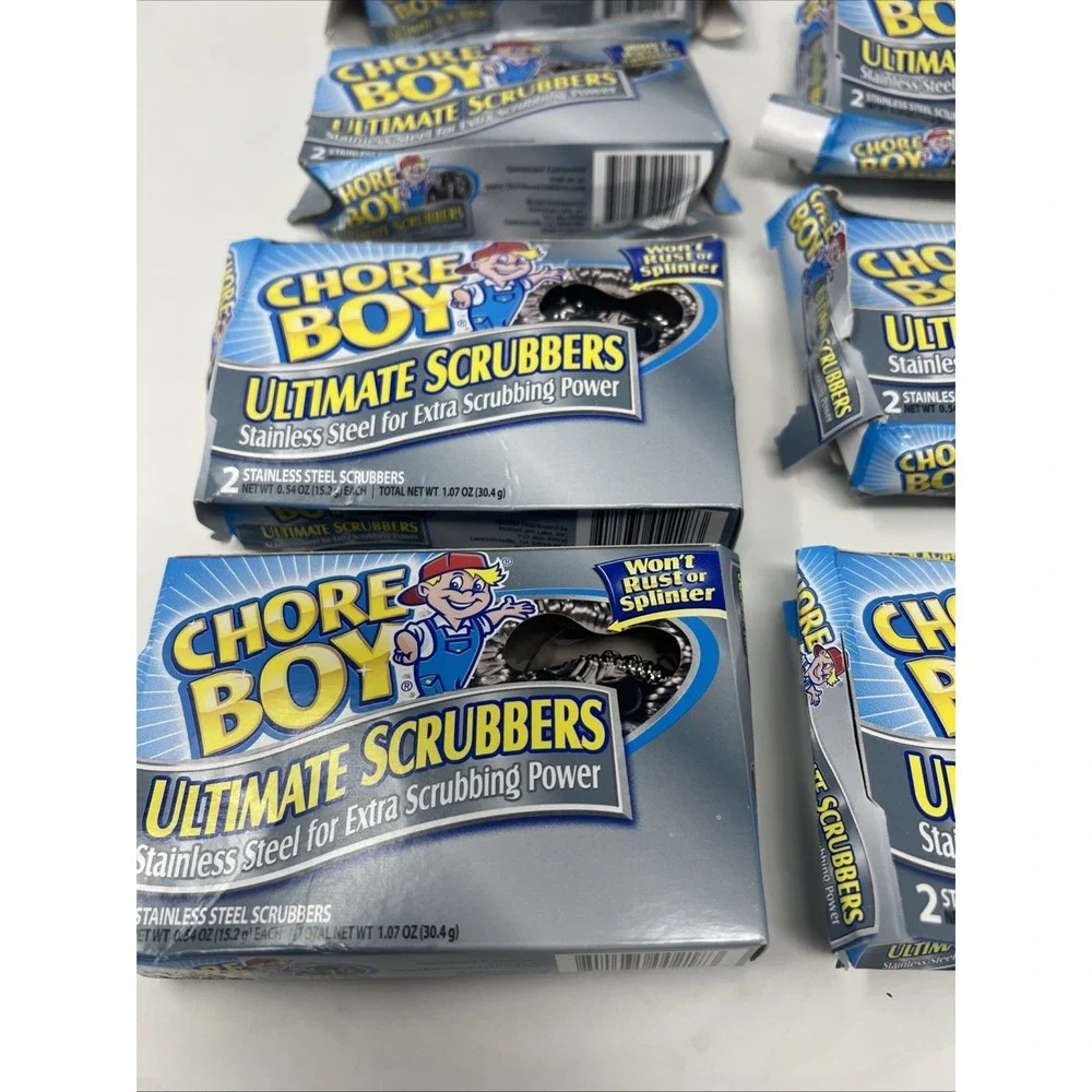 7 Chore‎ Boy Stainless Steel Scrubbers 2 pack = 14 scrubbers Outer Box Crushed